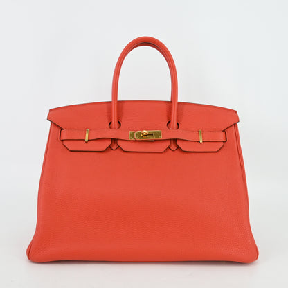 Togo Birkin 35 Geranium G hardware O stamp