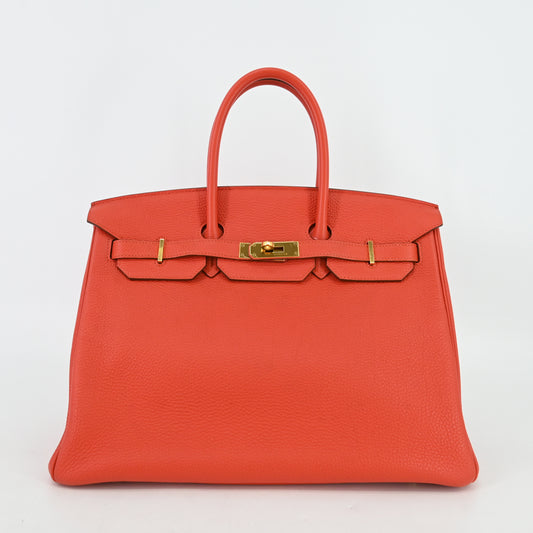 Togo Birkin 35 Geranium G hardware O stamp