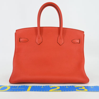 Togo Birkin 35 Geranium G hardware O stamp