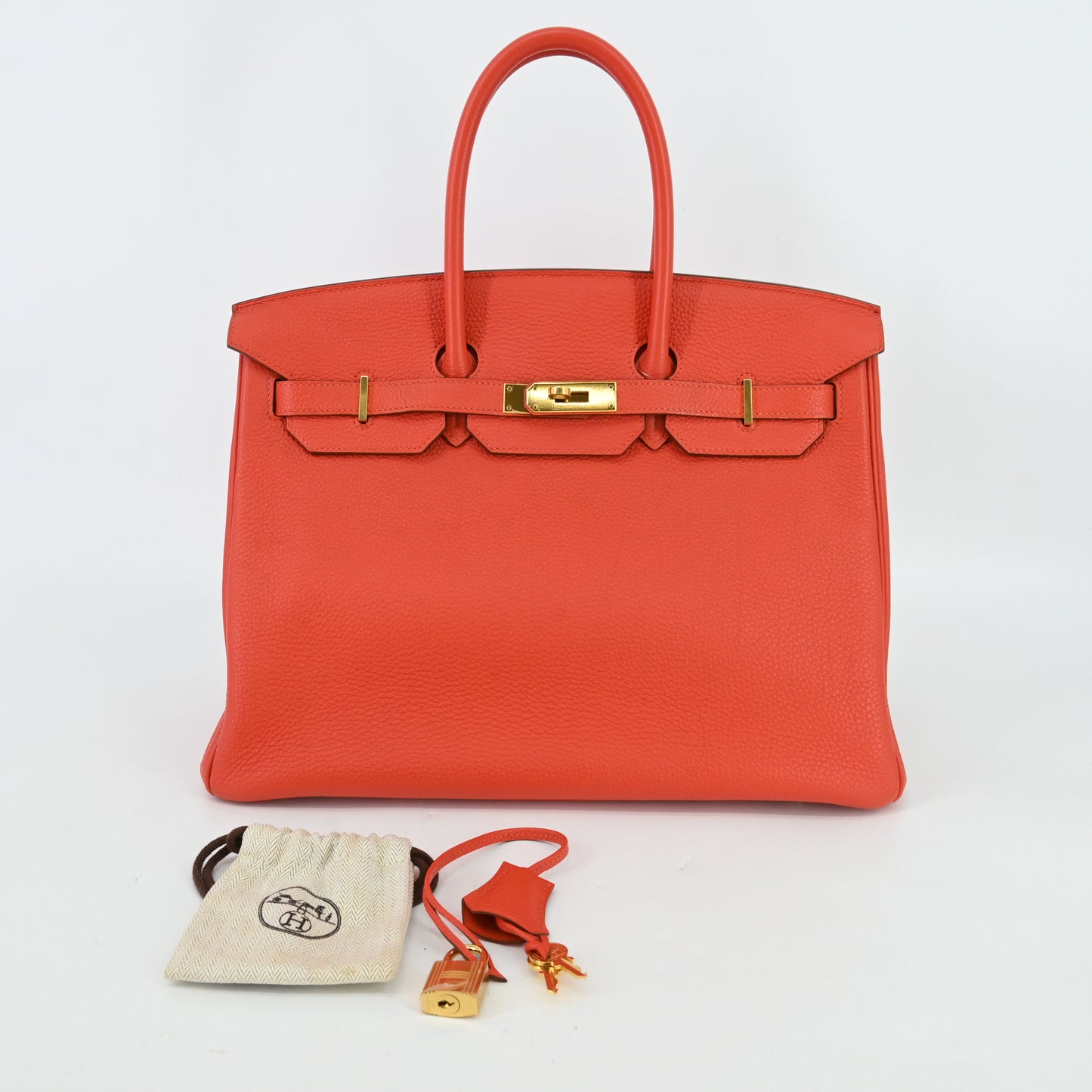 Togo Birkin 35 Geranium G hardware O stamp