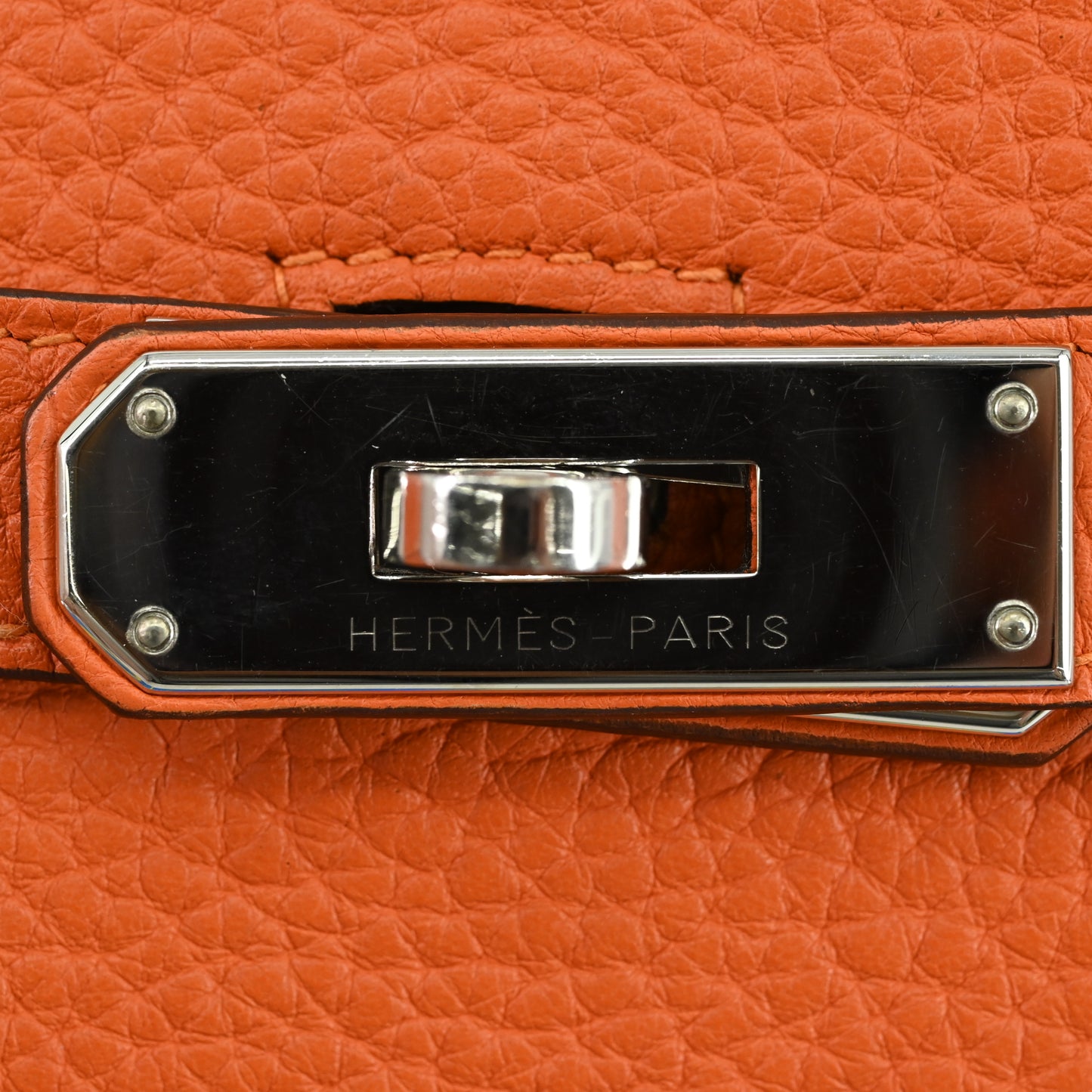 Taurillon Clemence Gypsiere 28 Orange Silver hardware T stamp