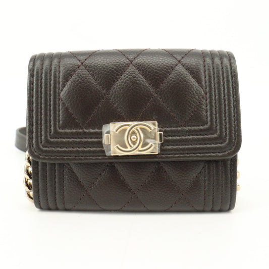 Caviar Skin Boy Chanel Chain Wallet Black G Metal Fittings 31 Series