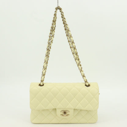 Caviar Skin Matelasse Double Flap Double Chain Shoulder Bag Yellow G Metal Fittings IC Chip