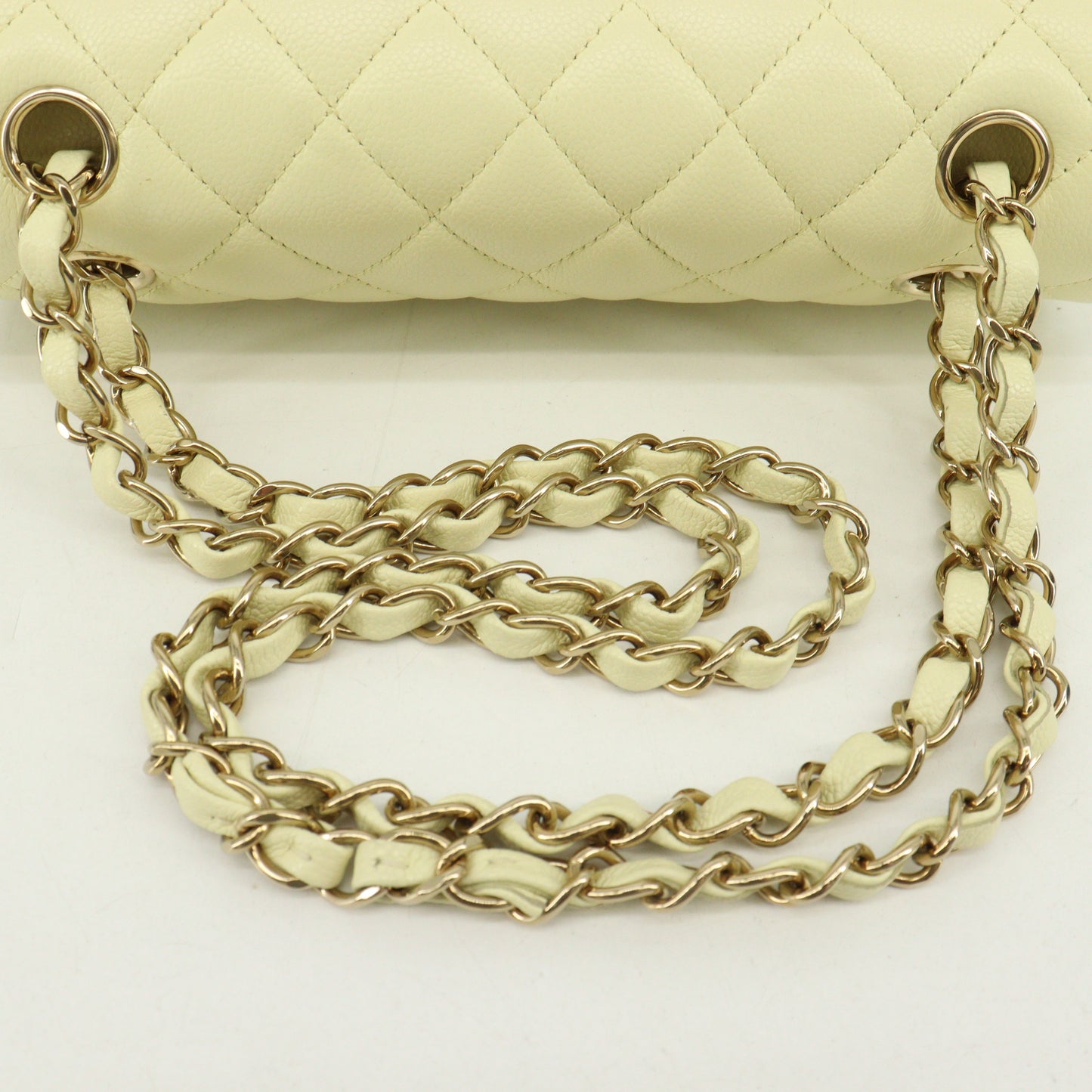 Caviar Skin Matelasse Double Flap Double Chain Shoulder Bag Yellow G Metal Fittings IC Chip