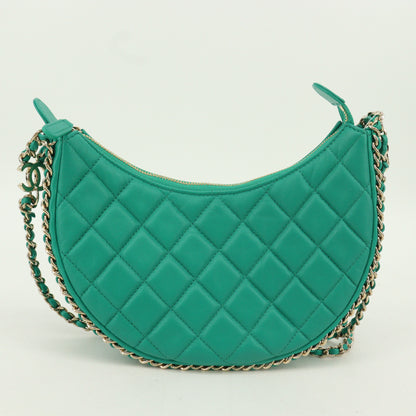 Lambskin Matelasse Moon Chain Shoulder Bag Green G Metal Fitting IC Chip