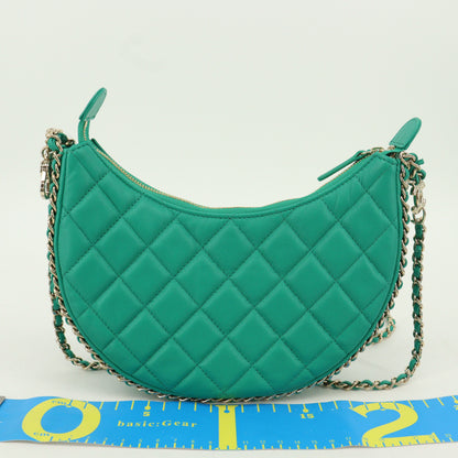 Lambskin Matelasse Moon Chain Shoulder Bag Green G Metal Fitting IC Chip