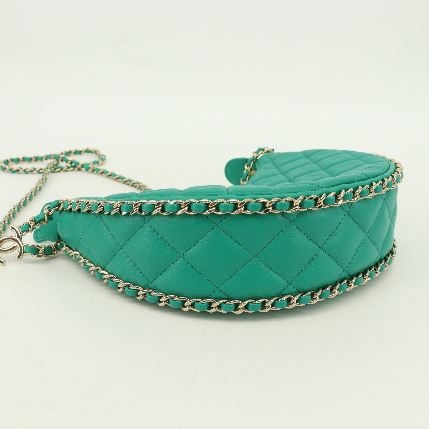 Lambskin Matelasse Moon Chain Shoulder Bag Green G Metal Fitting IC Chip