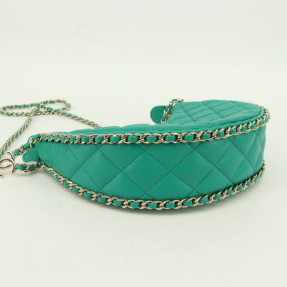 Lambskin Matelasse Moon Chain Shoulder Bag Green G Metal Fitting IC Chip