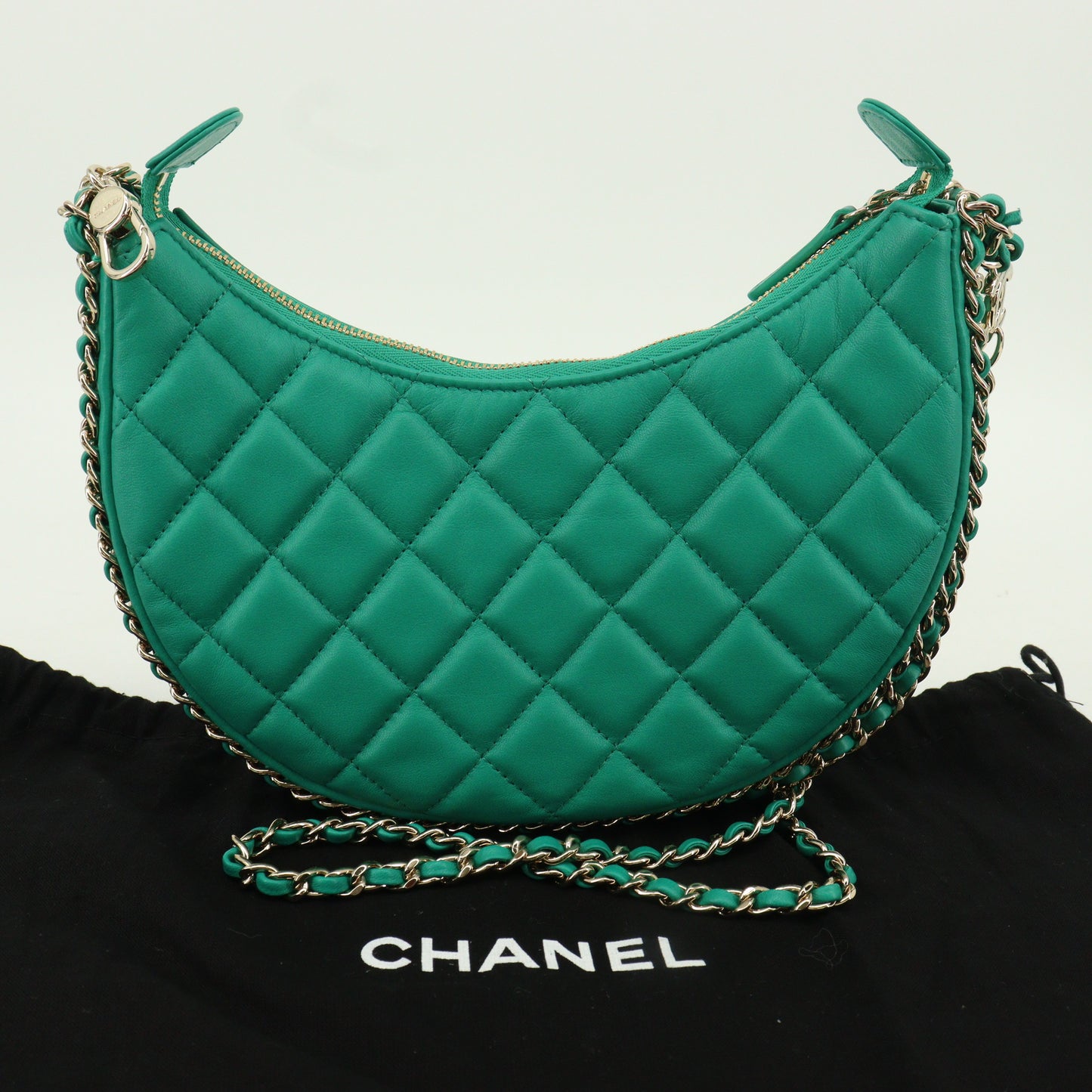 Lambskin Matelasse Moon Chain Shoulder Bag Green G Metal Fitting IC Chip