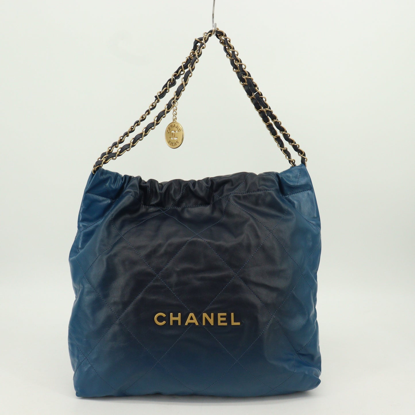 Chanel 22 Chain Handbag in Blue Lambskin with G Hardware and IC Chip