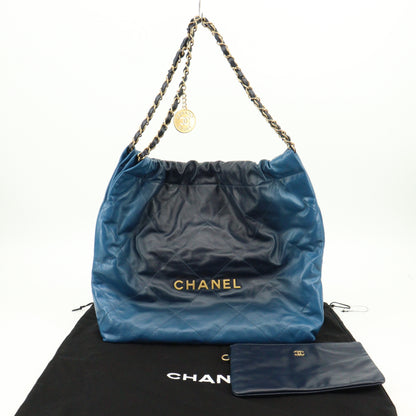 Chanel 22 Chain Handbag in Blue Lambskin with G Hardware and IC Chip