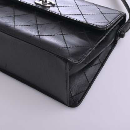 Matelasse Lamb Shoulder Bag, Black, Silver Metal Fittings, Series 5