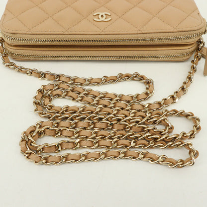 Caviar Skin Matelasse Chain Shoulder Wallet G Metal Fittings Beige 28 Series