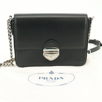 Leather Chain Shoulder Bag Black