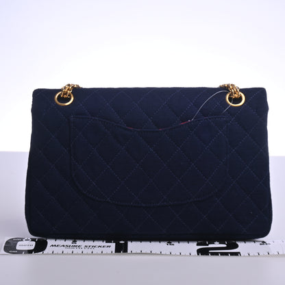 Cotton Matelasse 26cm W/W Chain Shoulder Bag Navy G Metal Fittings No Seal