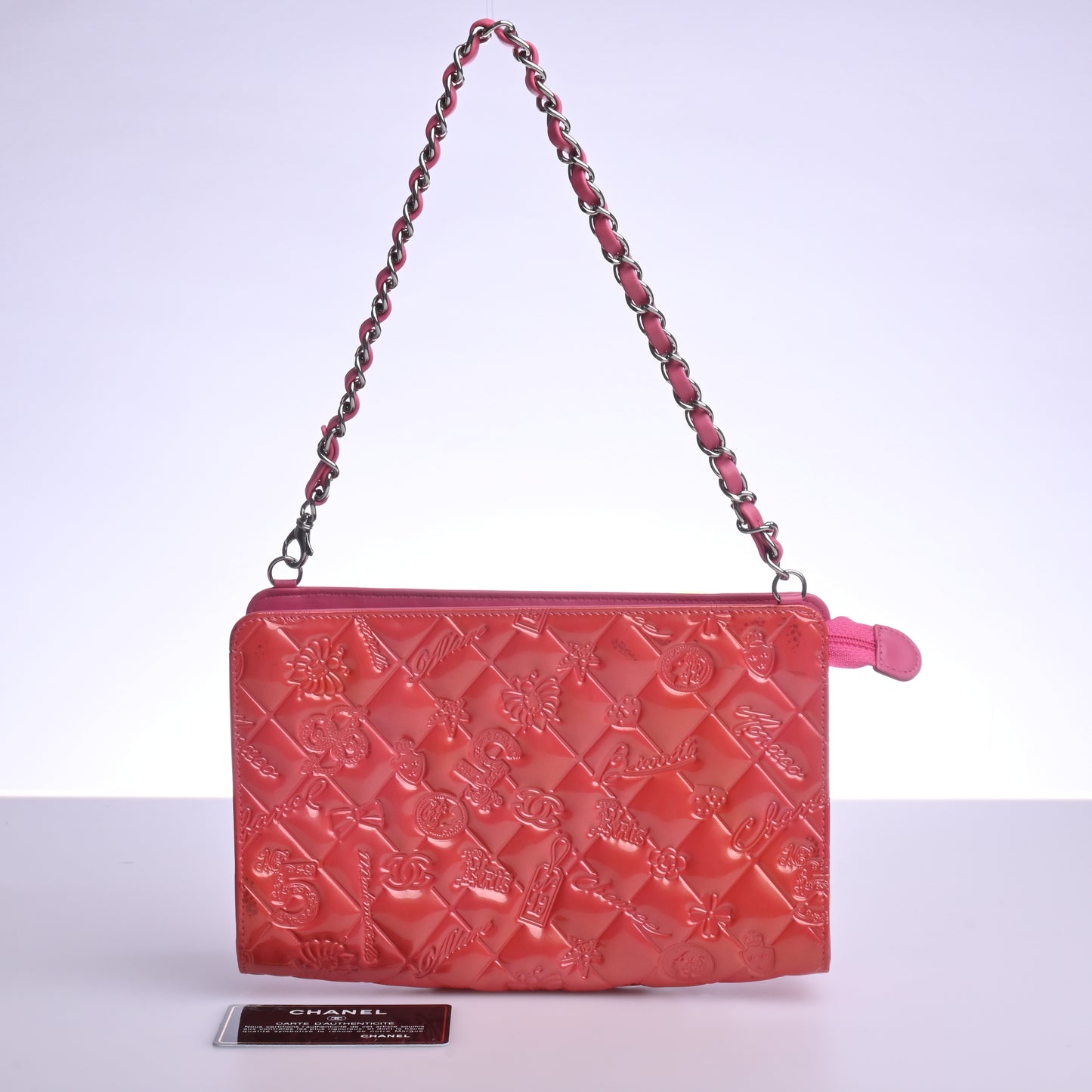 Patent Icon Chain Shoulder Bag Pink SV Metal Fittings 13 Series