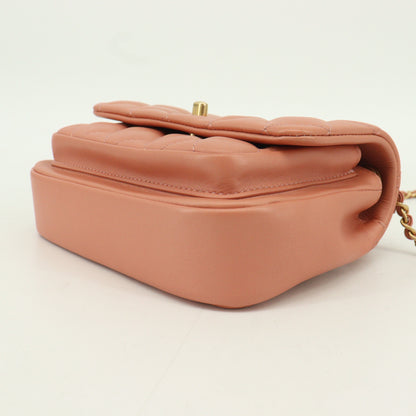 Leather Matelasse 2WAY Chain Shoulder Bag Salmon Pink G Metal Fittings 28 Series