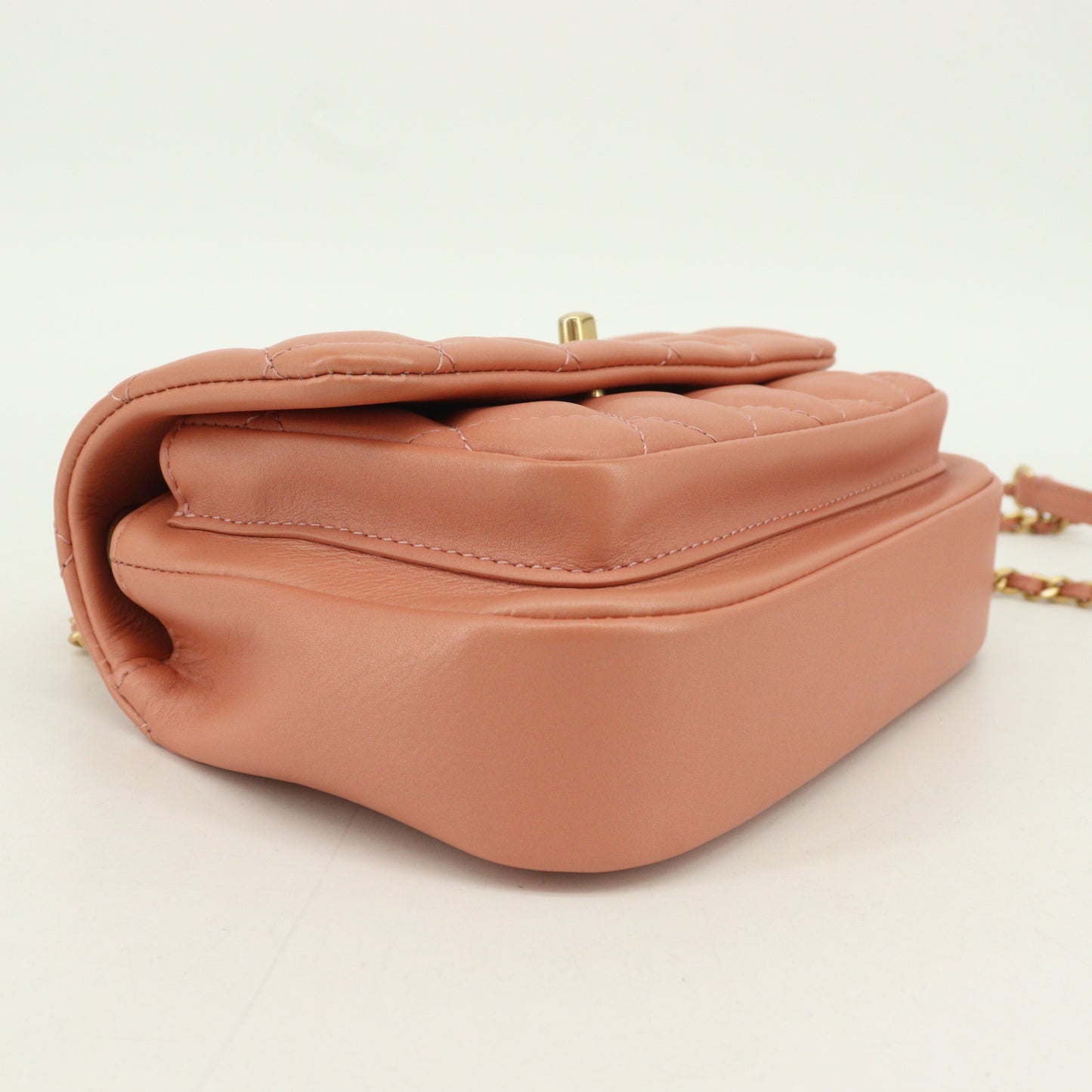 Leather Matelasse 2WAY Chain Shoulder Bag Salmon Pink G Metal Fittings 28 Series