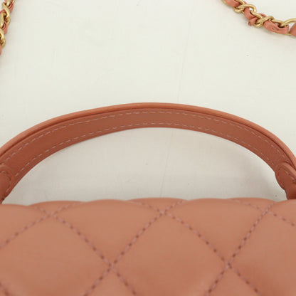 Leather Matelasse 2WAY Chain Shoulder Bag Salmon Pink G Metal Fittings 28 Series