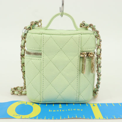 Caviar Skin Matelasse Mini Vanity Chain Shoulder Bag Green G Metal Fittings 31 Series