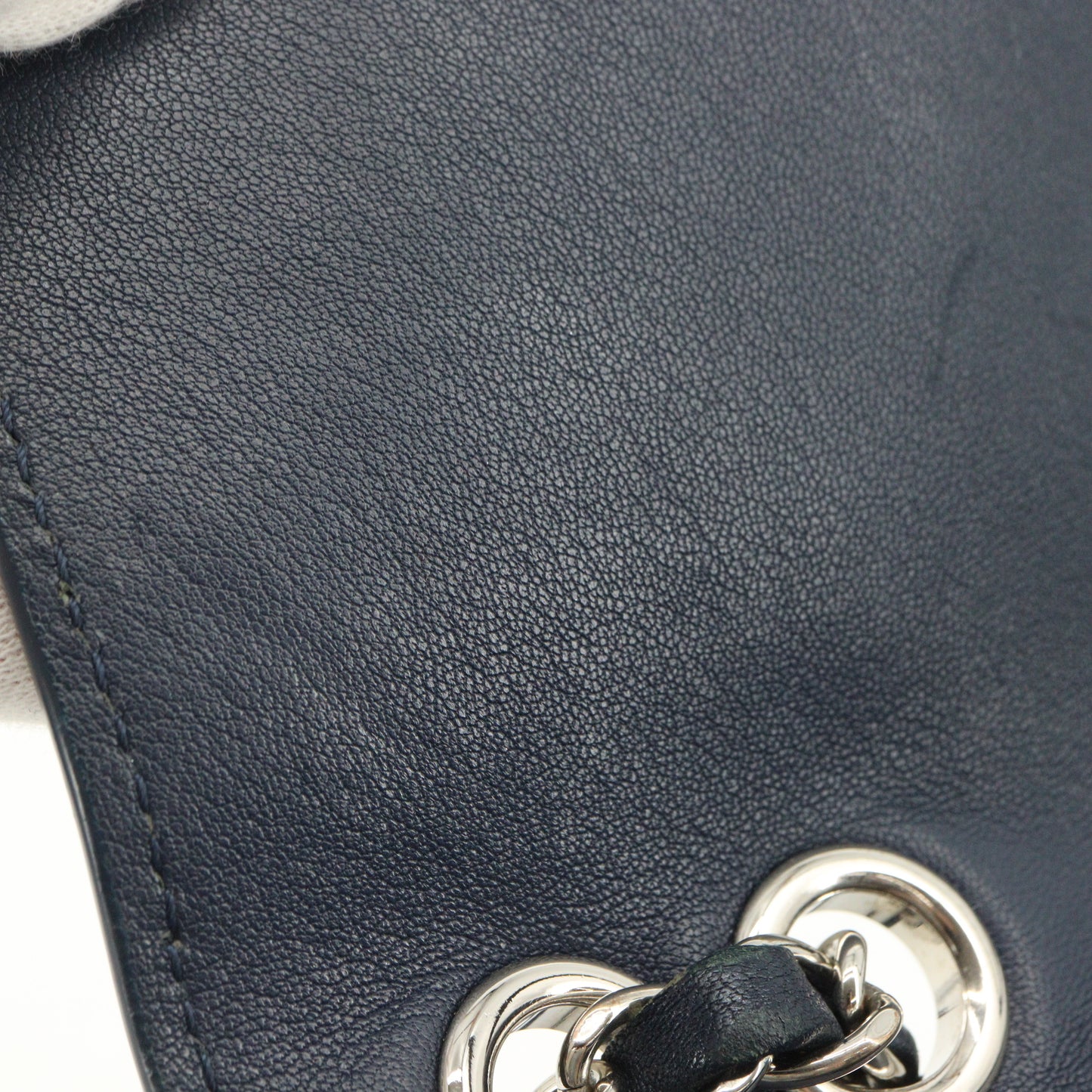 Leather Matelasse Chain Shoulder Bag Navy Silver Hardware 25 Series