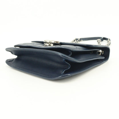 Leather Matelasse Chain Shoulder Bag Navy Silver Hardware 25 Series