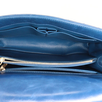 Leather V-stitch 2-way chain shoulder bag, blue, G metal fittings, 25th series