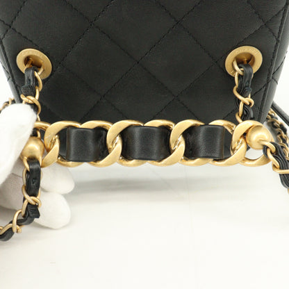 Leather Matelasse Vanity Chain Shoulder Bag Black G Metal Fittings IC Chip