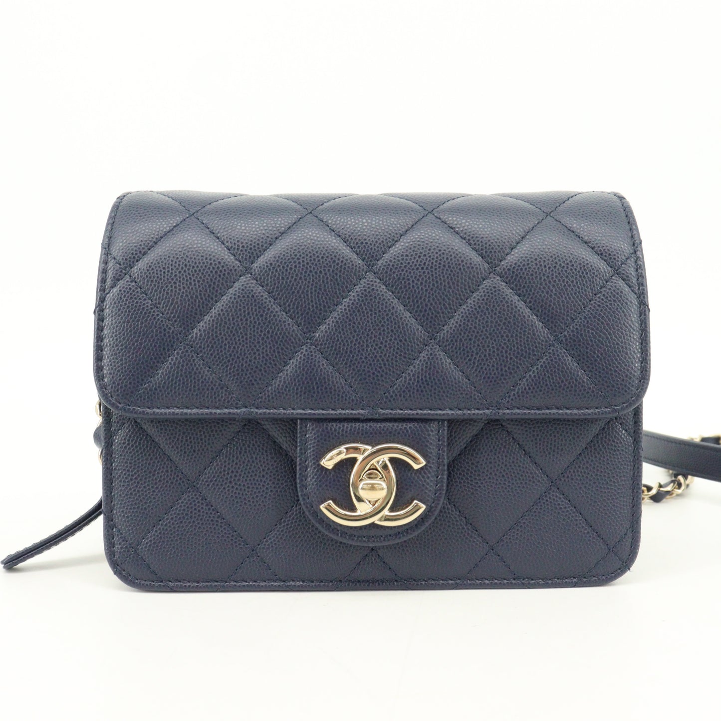 Caviar Skin Matelasse Chain Shoulder Bag Navy G Metal Fittings IC Chip