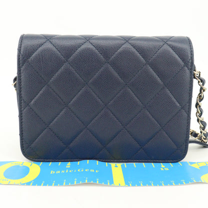 Caviar Skin Matelasse Chain Shoulder Bag Navy G Metal Fittings IC Chip