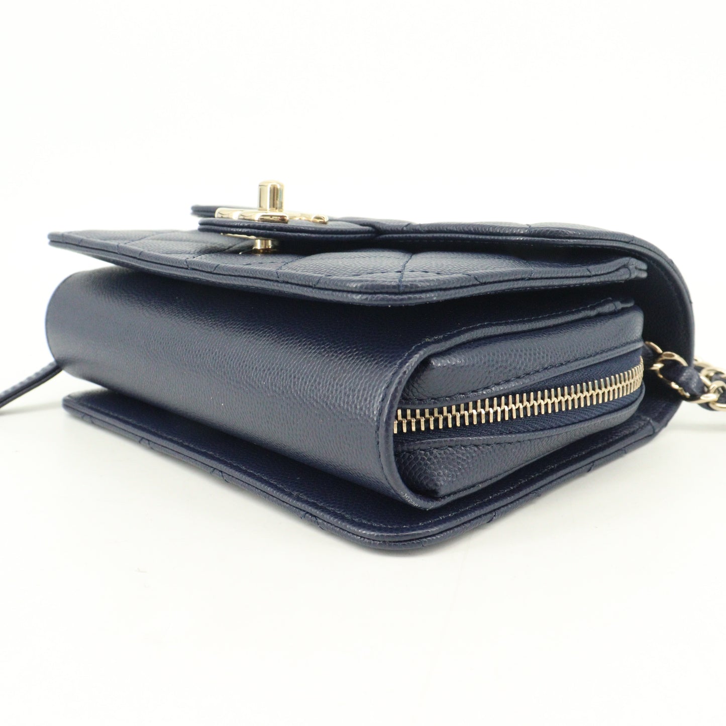 Caviar Skin Matelasse Chain Shoulder Bag Navy G Metal Fittings IC Chip