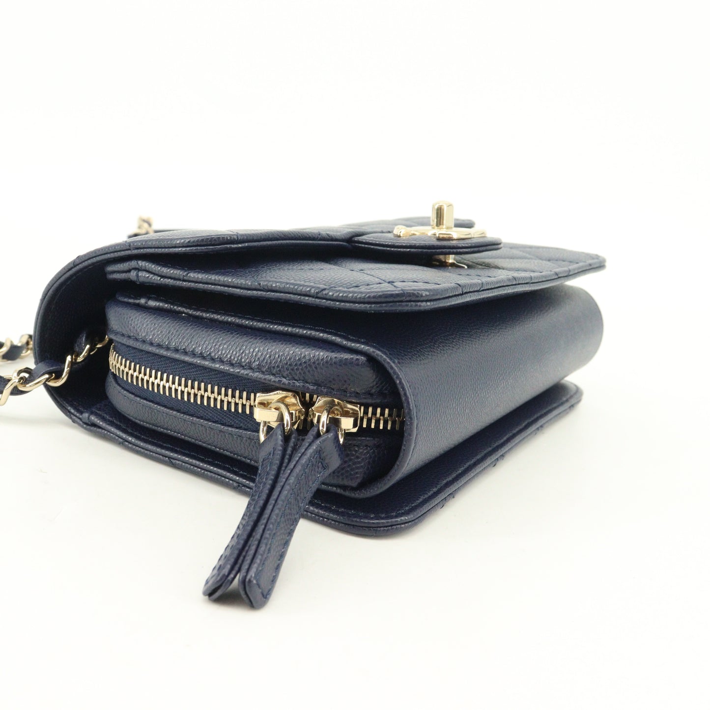 Caviar Skin Matelasse Chain Shoulder Bag Navy G Metal Fittings IC Chip