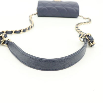 Caviar Skin Matelasse Chain Shoulder Bag Navy G Metal Fittings IC Chip