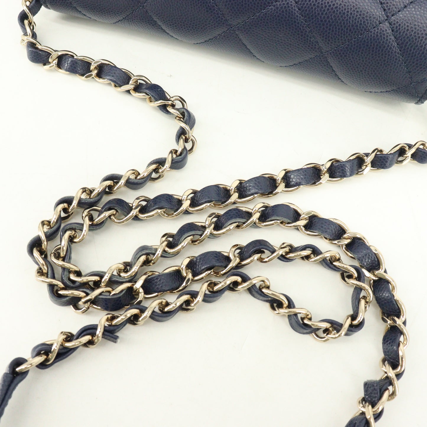 Caviar Skin Matelasse Chain Shoulder Bag Navy G Metal Fittings IC Chip