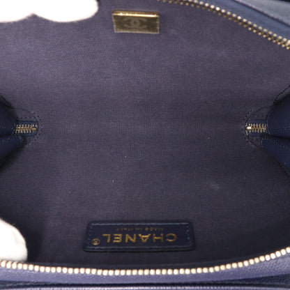 Caviar Skin Matelasse Chain Shoulder Bag Navy G Metal Fittings IC Chip