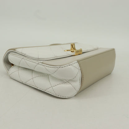 Leather Matelasse Chain Shoulder Bag Beige x White G Metal Fittings 28 Series