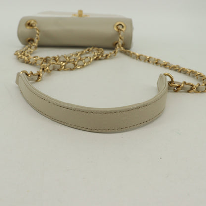 Leather Matelasse Chain Shoulder Bag Beige x White G Metal Fittings 28 Series