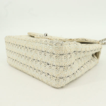 Tweed Mini Matelasse Chain Shoulder Bag, Silver Metal Fittings, Ivory, Series 9