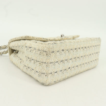 Tweed Mini Matelasse Chain Shoulder Bag, Silver Metal Fittings, Ivory, Series 9