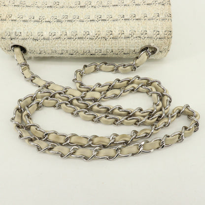 Tweed Mini Matelasse Chain Shoulder Bag, Silver Metal Fittings, Ivory, Series 9