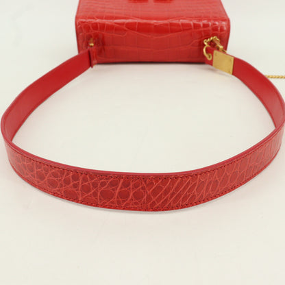 Crocodile V logo shoulder bag red