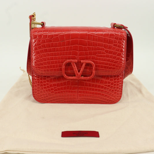 Crocodile V logo shoulder bag red