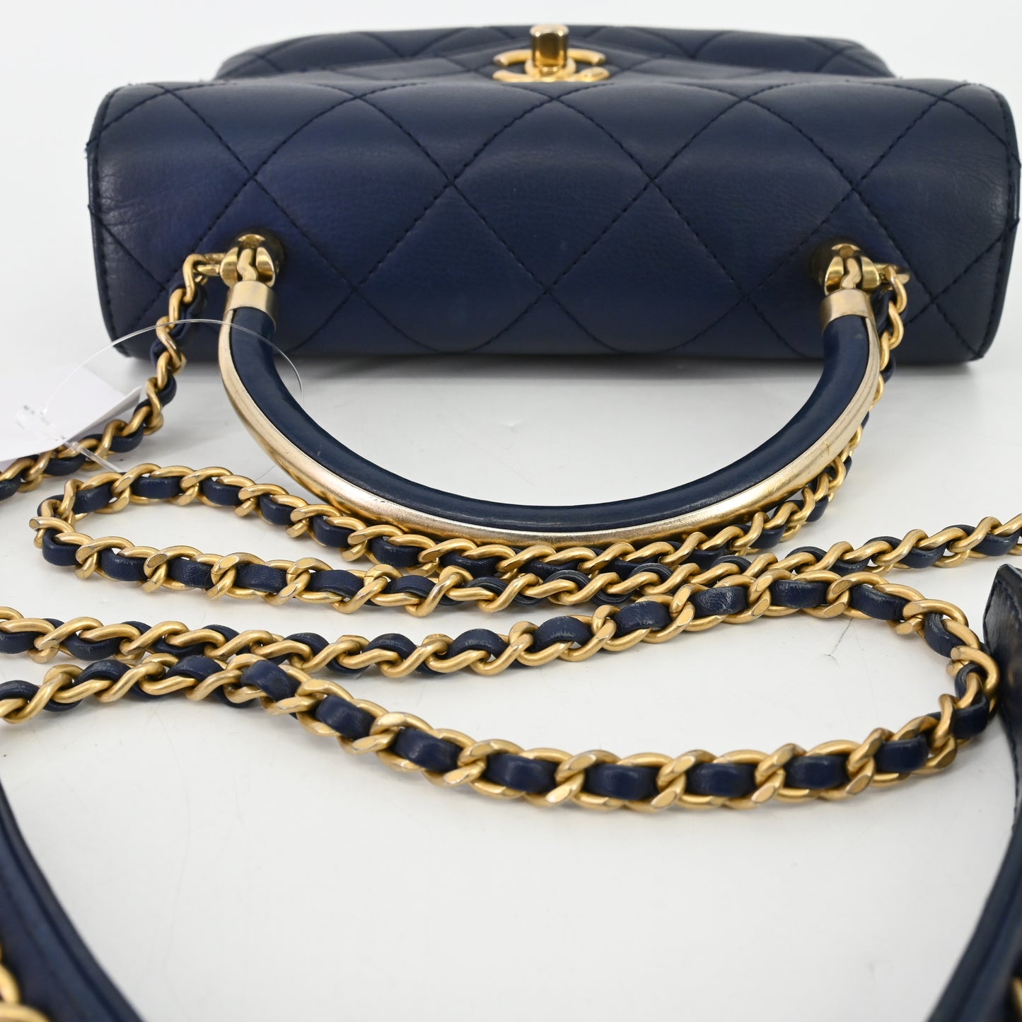 Lambskin Matelasse 2WAY Chain Shoulder Bag Navy G Metal Fittings 27 Series