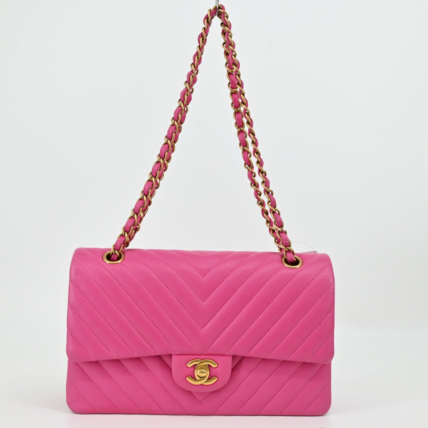 Lambskin V-stitch Matelasse W-flap W-chain shoulder bag Pink G metal fittings 21 series