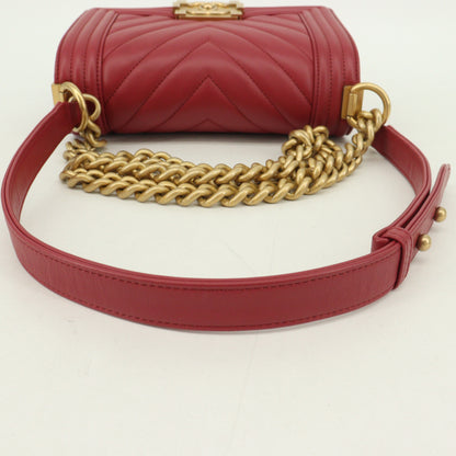 Leather Boy Chanel Chain Shoulder Bag Red G Metal Fittings 28 Series