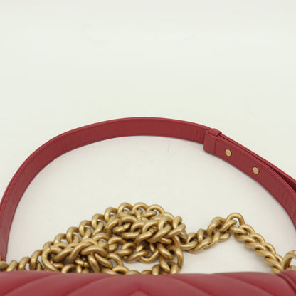 Leather Boy Chanel Chain Shoulder Bag Red G Metal Fittings 28 Series