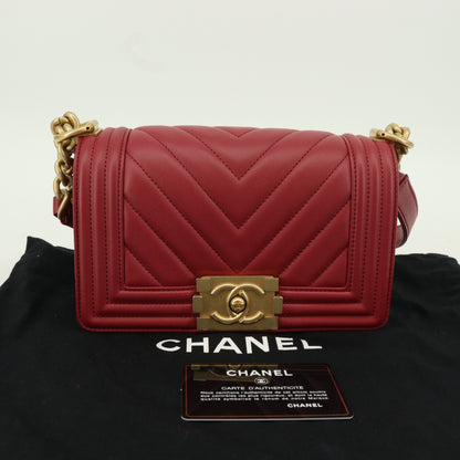 Leather Boy Chanel Chain Shoulder Bag Red G Metal Fittings 28 Series