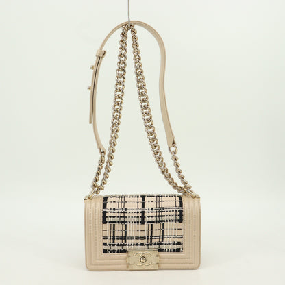 Leather x Tweed Boy Chanel Chain Shoulder Bag Beige G Metal Fittings 27th Series