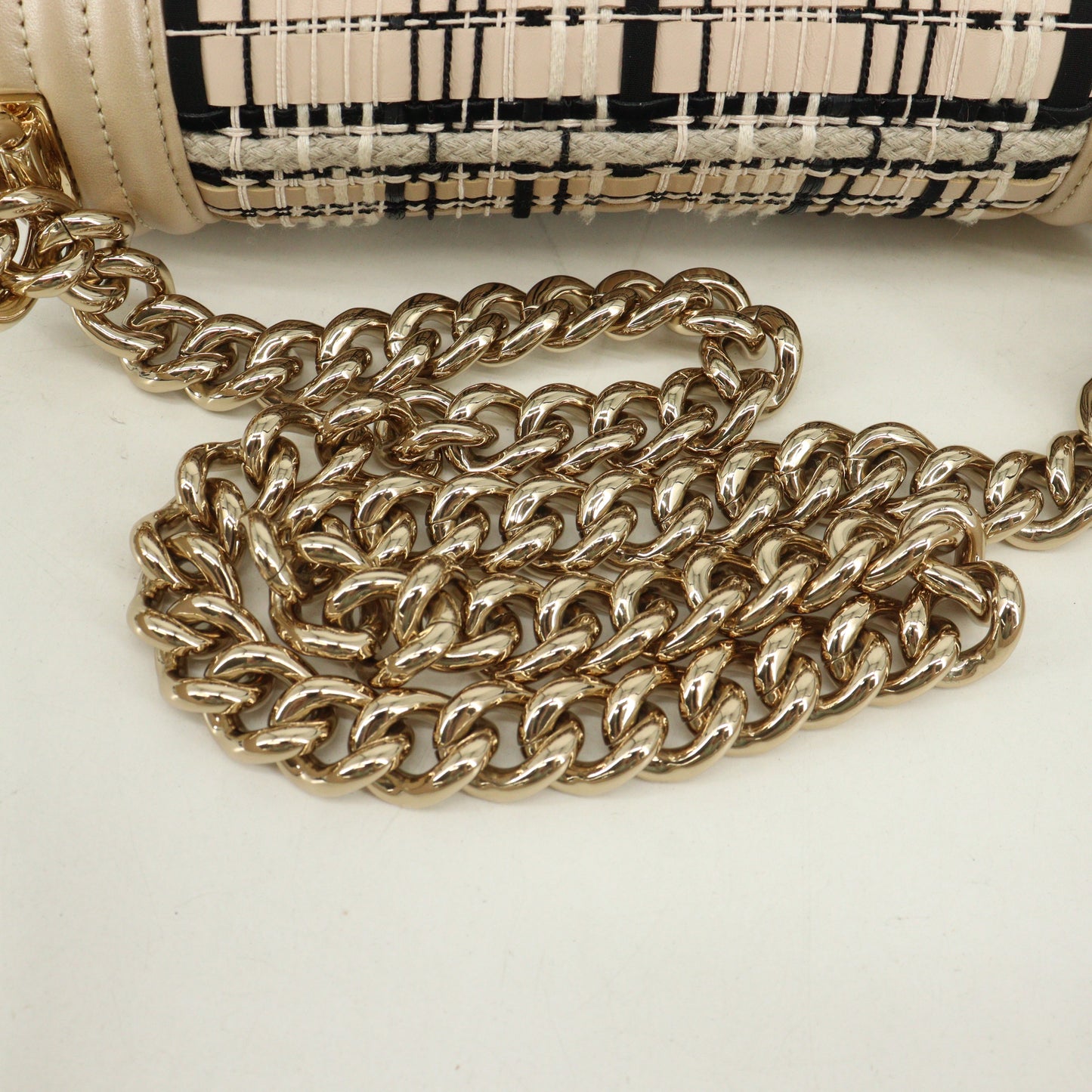 Leather x Tweed Boy Chanel Chain Shoulder Bag Beige G Metal Fittings 27th Series