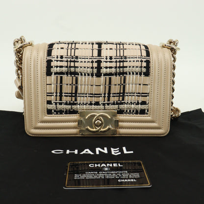 Leather x Tweed Boy Chanel Chain Shoulder Bag Beige G Metal Fittings 27th Series